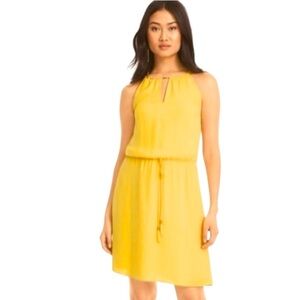 WHBM Sleeveless Yellow Key hole Neck Mini Dress Sz 6